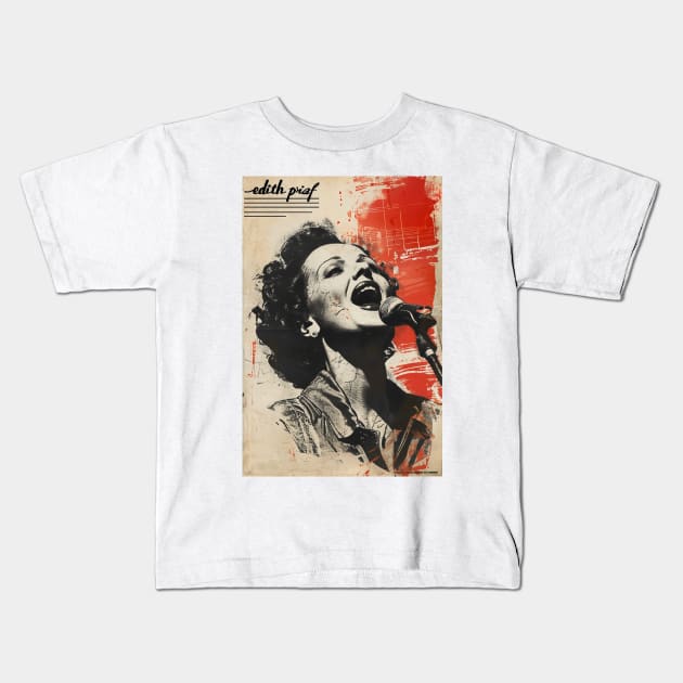 Affiche musique Edith Piaf - portrait Kids T-Shirt by Labonneepoque